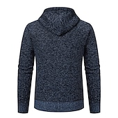 お買い得  メンズカーディガンセーター-男性用 カーディガンセーター ジップセーター 秋のセーター リブ ニット レギュラー ポケット ニット 平織り フード付き ウォームアップ 現代コンテンポラリー デイリーウェア お出かけ 衣類 冬 ワインレッド ブルー S M L