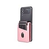 זול מארז סמסונג-מגן טלפון לסמסונג גלאקסי Z Flip 6 Z Flip 5 Z Flip 4 Z Flip 3 תיק כסף עם חריצי כרטיס מיגון בטיחותי צבע עמיד PC PU עור