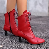 cheap 1930s-Women&#039;s Victorian Lace-Up Ankle Boots – Retro Faux Leather Heeled Boots for Cosplay, Parties, and Daily Wear