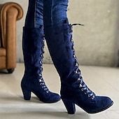 cheap Fashion Boots-Women&#039;s Black Lace-Up Knee-High Boots with Block Heels - Elegant and Edgy for Fall and Winter, Ideal for Casual Wear, Parties, and Nights Out
