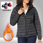 billiga Puffers &amp; Parka-dam pufferjacka med hoodie jacka vandring dunjacka vinter utomhus termisk varm packbar vattentät vindtät jacka topp full längd synlig dragkedja fiske camping / vandring / grottvandring