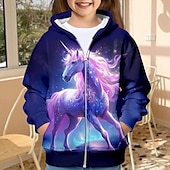 abordables Dessins animés 3D de fille-Fille 3D Licorne Sweat à capuche Manteau Pardessus manche longue 3D effet Automne Hiver Actif Mode Le style mignon Enfants 3-12 ans Extérieur Casual du quotidien Standard