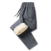 お買い得  スウェットパンツ-男性用 シェルパ フリースパンツ スウェットパンツ ジョガー 冬のズボン ポケット ドローストリング まっすぐな足 純色 保温 防風 スポーツ・アウトドア 日常 クラシック 厚くする スリム ブラック グレー