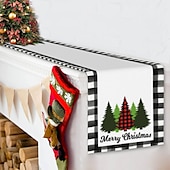 baratos Decoração de Natal-corredor de mesa vermelho, decoração de mesa sazonal em estilo fazenda de férias de inverno