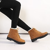 preiswerte Schnee- und Winterstiefel-Damen Winterstiefeletten zum Schnüren mit Kunstfellfutter und rutschfester Sohle, warme Schneestiefel aus Wildleder für kaltes Wetter im Freien