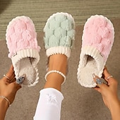 baratos Chinelos de mulher-chinelos femininos rosa felpudos, sapatos confortáveis para casa com cabedal de malha e forro de pelúcia para conforto no inverno