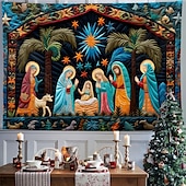 お買い得  クリスマスタペストリーぶら下げ-クリスマスの飾り、キリスト降誕のシーン、イエスの洗礼、吊り下げタペストリー、キルティングパターン、壁アート、クリスマス、大きなタペストリー、壁画、装飾、写真、背景、ブランケット、カーテン、自宅、寝室、リビングルームの装飾