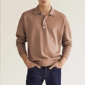 お買い得  メンズ クラシックポロ-男性用 ゴルフシャツ ニットポロ ストリート カジュアル ポロカラー クラシック 長袖 ストリートファッション ベーシック 純色 平織り ボタンフロント 春 秋 レギュラー Темный хаки ホワイト ピンク ルビーレッド ネイビーブルー ミントグリーン ゴルフシャツ