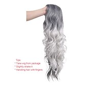 economico Parrucche per travestimenti-parrucche costume grigio argento per le donne halloween ricci ondulati lunghi moda cosplay ombre nero mix parrucche di capelli grigi