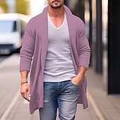 cheap Men&#039;s Cardigan Sweater-Men&#039;s Cardigan Sweater Fall Sweater Ribbed Knit Tunic Knitted Plain Shawl Collar Warm Ups Modern Contemporary Daily Wear Going out Clothing Apparel Fall &amp; Winter Red Blue M L XL