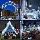 abordables Guirlandes lumineuses à piles-Halloween Noël boîte à piles étanche guirlande lumineuse 8 fonctions télécommande intérieure et extérieure cour jardin décoration de mariage lumière 4m-30leds/6.5m-50leds/10m-100leds