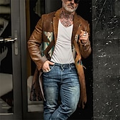 Men's Tribal Geometry Bandana Print Winter Coat Overcoat Coat Warm Comfortable Breathable Vintage Business Casual Work Wear to work Going out Pocket Print Fall & Winter Stand Collar Long Sleeve Brown4