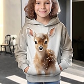 levne 3D zvířata dívky-Dívčí 3D Zvíře Komiks Jelen Vánoční mikina Kapuce Pullover Dlouhý rukáv 3D tisk Podzim Zima Aktivní Módní Roztomilý Děti 3-12 let Venkovní Ležérní Denní Běžný