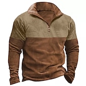 preiswerte Basic-T-Shirts-Herren Waffel-T-Shirt Waffelhemd T Shirt T-Shirt Langarm Stehkragen Frühling &amp; Herbst Farbblock Mode Designer Basic Urlaub Straße Ausgehen Rote Grün Khaki Top T-Shirt für Herren