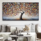 cheap Tree Oil Paintings-Hand Painted Wall Art Abstract Colorful Tree Canvas Oil Painting Handmade Textured Landscape  Painting Hand Painted Forest painting Home Decoration Decor Rolled Canvas
