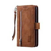 abordables Carcasas Samsung-Funda para teléfono para Samsung Galaxy Z Fold 5 Z Fold 4 Z Fold 3 Funda de billetera con cremallera protección completa con correa para muñeca color liso de cuero PU