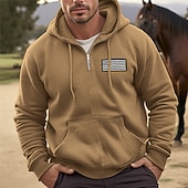 cheap Men's 3D Hoodies-Men's Hoodie Full Zip Hoodie Blue Orange Brown Gray Hooded National Flag Sports &amp; Outdoor Daily Holiday Polyester Streetwear Cool Casual Spring &amp;  Fall Clothing Apparel Hoodies Sweatshirts  Long
