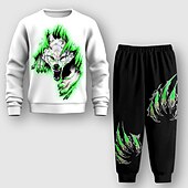 billiga Pojkens 3D-djur-Pojkar 3D Varg Sweatshirt &amp; Sweatpants Set Set Långärmad 3d-utskrivning Höst Vinter Aktiv Mode Häftig Barn 3-12 år Rund hals Utomhus Semester Gata Normal