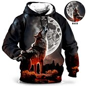 cheap Animal Print-Men&#039;s Animal Wolf Hoodie Hoodies Sweatshirt Hoodie Long Sleeve Hooded Sweatshirt Hooded Daily 3D Print Holiday Going out Streetwear Blue Orange Print Spring &amp;  Fall Designer