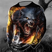 abordables Camisetas de Halloween-Halloween Hombre Graphic Animal Calabaza Camiseta Manga Larga Camiseta Impresión 3D Cuello Barco Camisa Moda Design Casual Deporte Festivos Noche Negro Amarillo Naranja Primavera &amp; Otoño Ropa S M L