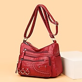 levne Tašky přes rameno-dámská vintage crossbody kabelka z umělé kůže s mnoha kapsami na zip – ležérní kabelka přes rameno pro každodenní nošení