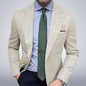 billiga Herrars klassiska kavajer-Herr Studenten Kavaj Företag Cocktailfest Bröllopsfest Mode Ledigt Vår &amp; Höst Polyester Slät Knappar Ficka Ledigt / vardag Enkelknäppt Blazer Khaki grön Ljusblå Grå