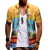ieftine imprimare florală-Bărbați Floral Flori tropicale Cămașă Cămașă hawaiană Cămașă Aloha Mânecă scurtă Cămașă Răsfrânt Modă Designer Casual În aer liber Stradă Casual Negru Galben Roșu-aprins S M L