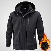 Недорогие Одежда из Softshell, флисовые и туристические куртки-Муж. Сохраняет тепло Водонепроницаемость Зима Осень Сплошной цвет Черный Военно-зеленный Серый Жакеты