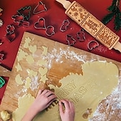 お買い得  クリスマスキッチン-クリスマス ローリングピン キリスト降誕シーン エンボス加工パターン クリスマス 木製 3D 彫刻 キリスト降誕 クッキー焼き用