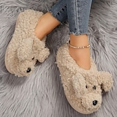 economico Ciabatte e infradito da donna-graziose pantofole in pile con faccia di cane per donna – calde e comode scarpe da interno con un design di cucciolo di peluche