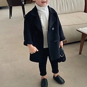billiga Pojkars trenchcoats-Barn Pojkar Yllerock Ytterkläder Ensfärgat Rutig Långärmad Täcka Skola Mode Förtjusande Grundläggande Galler Svart Rubinrött Vår Höst 3-7 år
