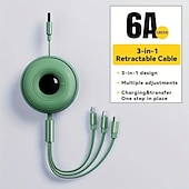 abordables Câbles de téléphone portable-câble de charge multi 6a 1 paquet 4 pieds cordon de charge rétractable 3 en 1 câble multi usb adaptateur de cordon de chargeur rapide avec port iphone/type c/micro usb pour téléphones