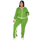 cheap Women&#039;s Tracksuit-Women&#039;s Tracksuit Sweatsuit 2 Piece Athletic Winter Long Sleeve Thermal Warm Breathable Soft Fitness Running Jogging Sportswear Activewear Striped Black Yellow Light Green