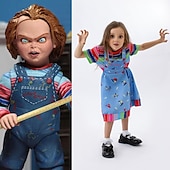 cheap Couple &amp; Group Costumes-Chucky Scary Doll Outfits 2 PCS Halloween Group Family Costumes Boys Girls&#039; Movie Cosplay Costume Halloween Carnival Children&#039;s Day