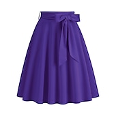 Women's Skirt Swing Midi High Waist Skirts Pleated Pocket Solid Colored Maillard Street Daily Fall & Winter Elegant Vintage Apricot Black Yellow Red 23