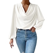 cheap Dressy Tops-Blouse Women&#039;s Black White Pink Solid Colored Office Valentine&#039;s Day Party Basic V Neck Regular Fit S