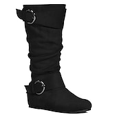 levne Slouch Boots-dámské široké boty do lýtek se skrytou kapsou – pohodlný široký šířkový štíhlý design s akcenty na přezku