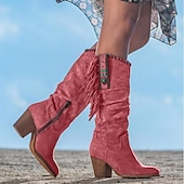 levne Cowboy &amp; Western Boots-dámské retro třásňové semišové kozačky ve westernovém stylu - hnědé kozačky na podpatku do půl lýtek pro ležérní a boho outfity