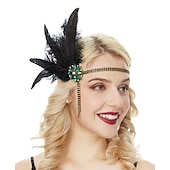 お買い得  アクセサリーとその他-ヴィンテージ 1920年代風 ギャツビー フラッパー・ヘッドバンド アクセサリーセット チャールストン フェザー 仮装 女性用 マスカレード 祭り 成人 グローブ ヘアバンド オールシーズン