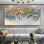 preiswerte Blumen-/Botanische Gemälde-Handgefertigtes handgemaltes Ölgemälde an der Wand, abstraktes Ölgemälde mit weißen blühenden Blumen auf Leinwand, originales goldenes Blumen-Acrylgemälde, modernes großes Wandkunst-Dekor, gerollte