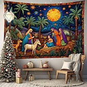 お買い得  クリスマスタペストリーぶら下げ-クリスマスの飾り、キリスト降誕のシーン、イエスの洗礼、吊り下げタペストリー、キルティングパターン、壁アート、クリスマス、大きなタペストリー、壁画、装飾、写真、背景、ブランケット、カーテン、自宅、寝室、リビングルームの装飾