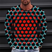 voordelige 3D T-shirts-Voor heren Grafisch Meetkundig T-shirt Lange mouw T-shirt 3D-afdrukken Strakke ronde hals Overhemd Modieus Ontwerper Casual Buitensporten Feestdagen Uitgaan Geel blauw Rood Lente &amp; Herfst Kleding S M