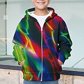 billiga Pojkens 3D Vision &amp; Geometri-Pojkar 3D Grafisk Huvtröja Kappa Ytterkläder Långärmad 3D-tryck Höst Vinter Mode Streetwear Häftig Barn 3-12 år Utomhus Ledigt Dagligen Normal
