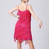 preiswerte Übungsbekleidung-Latein-Tanz Kleid Pure Farbe Farbaufsatz Pailetten Damen Leistung Ausbildung Ärmellos Hoch Polyester