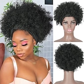 cheap Older Wigs-Afro Kinky Curly Wig Headband Wig Gray Wigs for Women Short Curly Afro Wig with Headband Attached Synthetic Gray Ombre Wig Womens Curly Real Hair Glueless Wig Gray Hair Wigs 4Inch