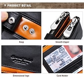 economico porta carte e custodie-Portafoglio con cerniera in pelle bovina 100% portacarte ID con blocco RFID portamonete