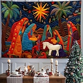 お買い得  クリスマスタペストリーぶら下げ-クリスマスの飾り、キリスト降誕のシーン、イエスの洗礼、吊り下げタペストリー、キルティングパターン、壁アート、クリスマス、大きなタペストリー、壁画、装飾、写真、背景、ブランケット、カーテン、自宅、寝室、リビングルームの装飾