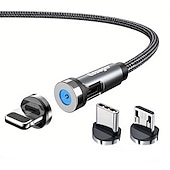 preiswerte Handy-Kabel-Essager magnetisches Ladekabel 540 rotierendes magnetisches Telefonladegerät Nylon geflochtenes magnetisches USB-Kabel für Telefon Samsung Xiaomi Schnellladekabel Telefondatenkabel 3 in1