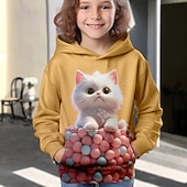 رخيصةأون حيوانات ثلاثية الأبعاد للبنات-للفتيات 3D كارتون قطة هوديي Pullover كم طويل طباعة ثلاثية الأبعاد الخريف الشتاء نشيط موضة لطيف أطفال 3-12 سنة الأماكن المفتوحة فضفاض مناسب للبس اليومي عادي