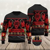 Ugly Christmas Sweater Men's Funny Sweaters Letter Monster Retro Vintage Gothic Knitting Print Pullover Jumper New Years Eve Sweater Outdoor Daily Long Sleeve Crewnecks Red Fall Winter S M Ls3